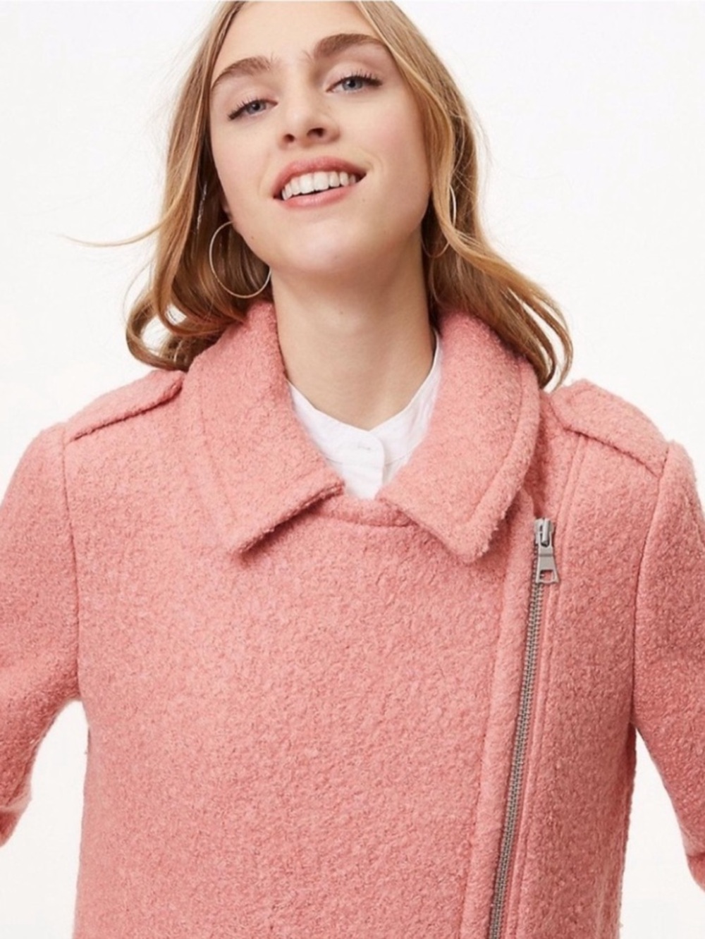 Loft Textured Wool Blend Moto Pea Coat Sutton Pink Size S NWT - Picture 5 of 16